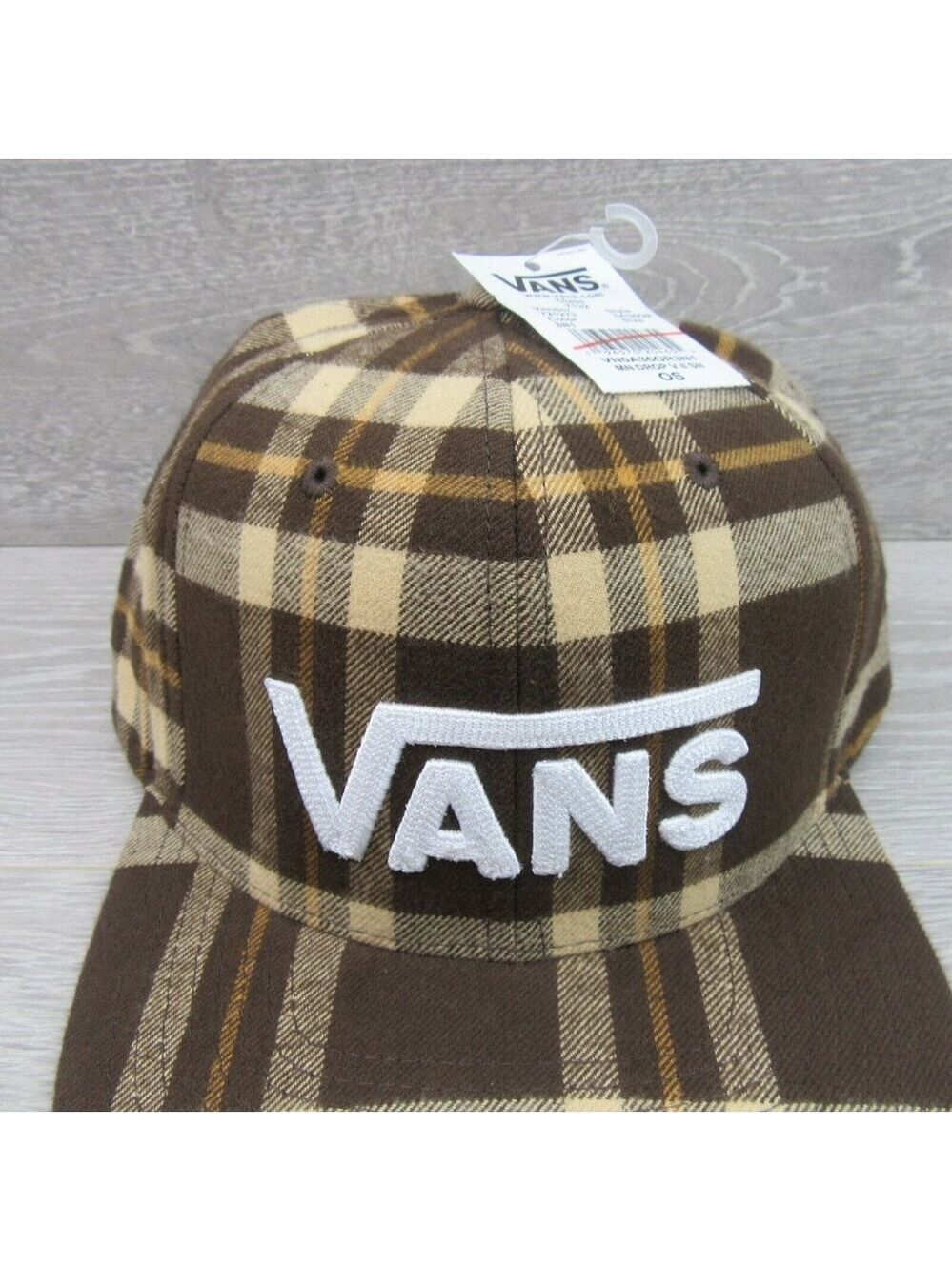 Vans Drop V Brown Plaid Flannel Snapback Hat Cap OS NEW - Picture 7 of 16